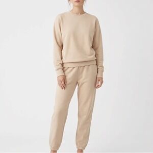 Naked Wardrobe Tan Beige Crewneck Sweatshirt & Joggers Set Size M
